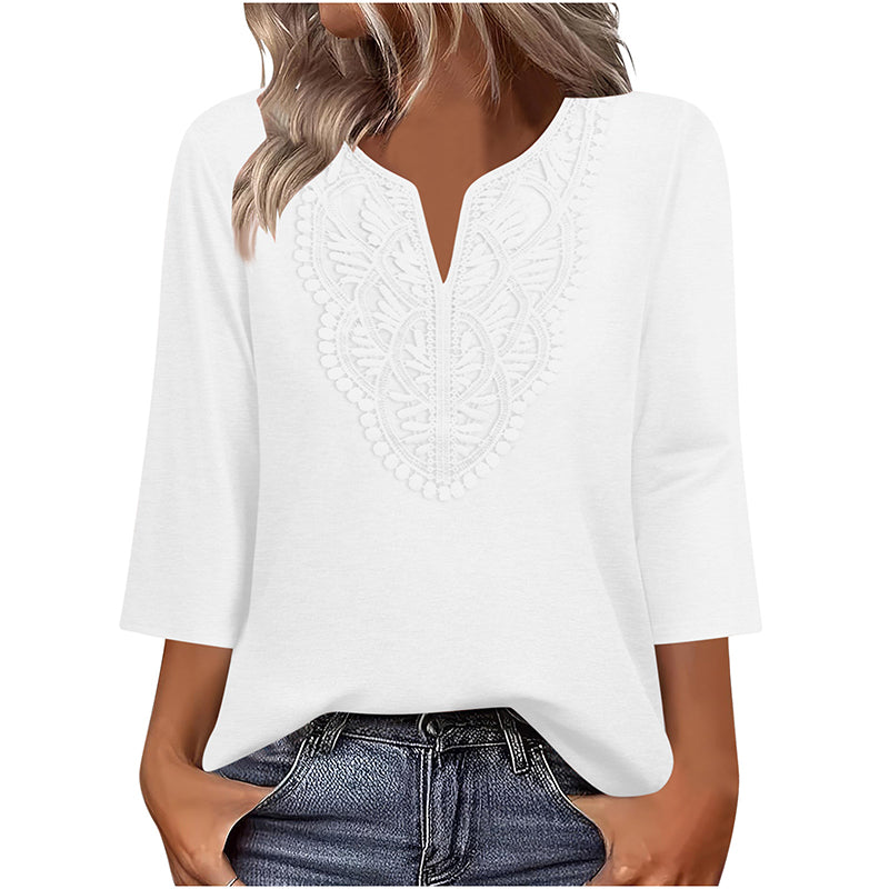 🔥 FINAL HOURS — Women's Lace-Trim V-Neck Blouse | Flattering Drape for Work & Weekend