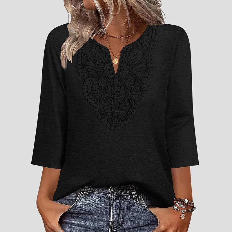 🔥 FINAL HOURS — Women's Lace-Trim V-Neck Blouse | Flattering Drape for Work & Weekend