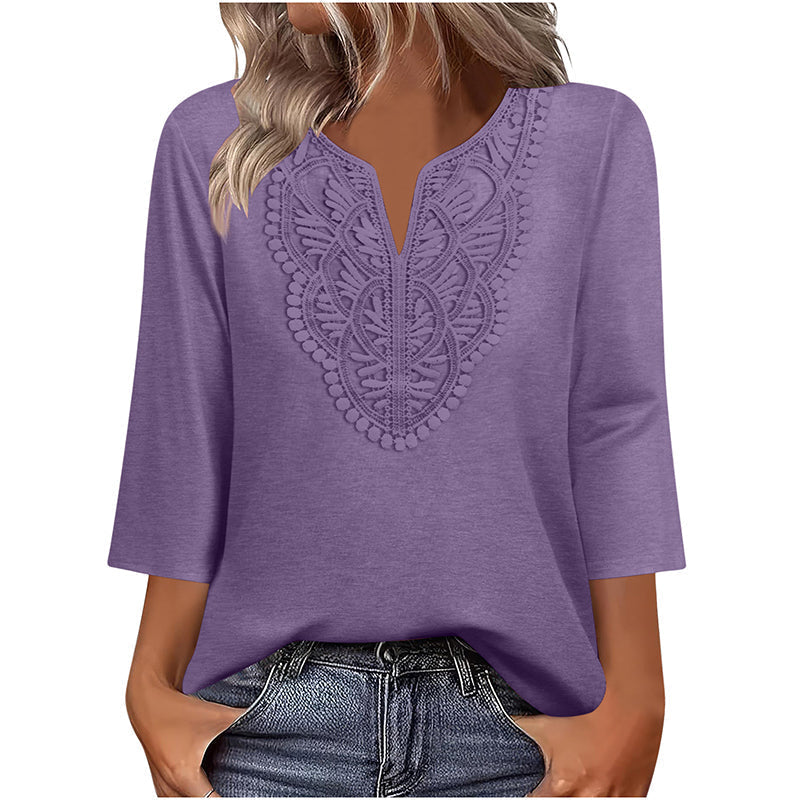 🔥 FINAL HOURS — Women's Lace-Trim V-Neck Blouse | Flattering Drape for Work & Weekend