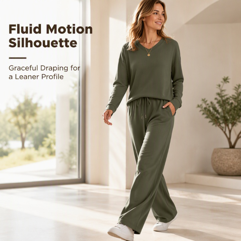 🖤 BLACK FRIDAY SALE 🖤 ☁️ Women's V-Neck Knit Lounge Set | Relaxed Top & Pants for Effortless Comfort