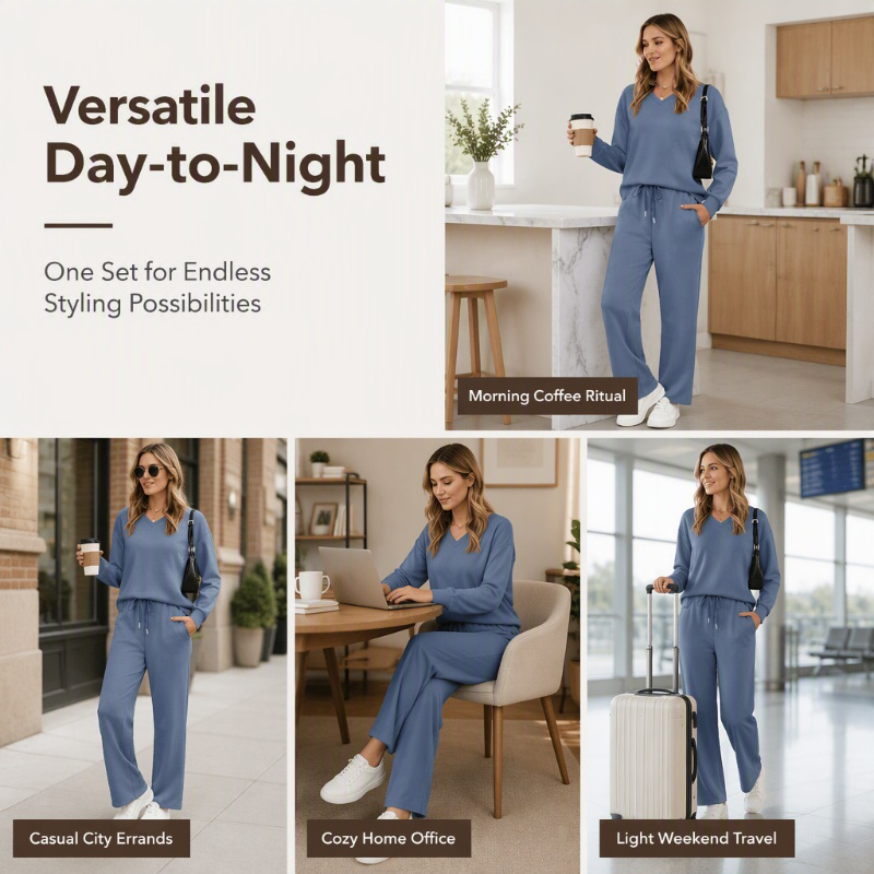 🖤 BLACK FRIDAY SALE 🖤 ☁️ Women's V-Neck Knit Lounge Set | Relaxed Top & Pants for Effortless Comfort