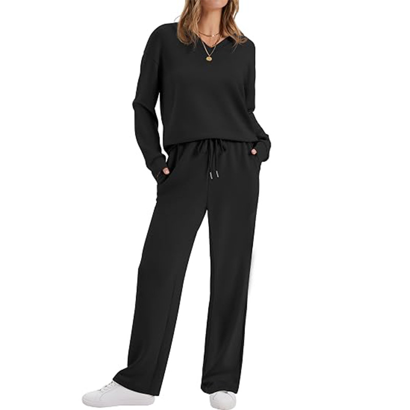 🖤 BLACK FRIDAY SALE 🖤 ☁️ Women's V-Neck Knit Lounge Set | Relaxed Top & Pants for Effortless Comfort