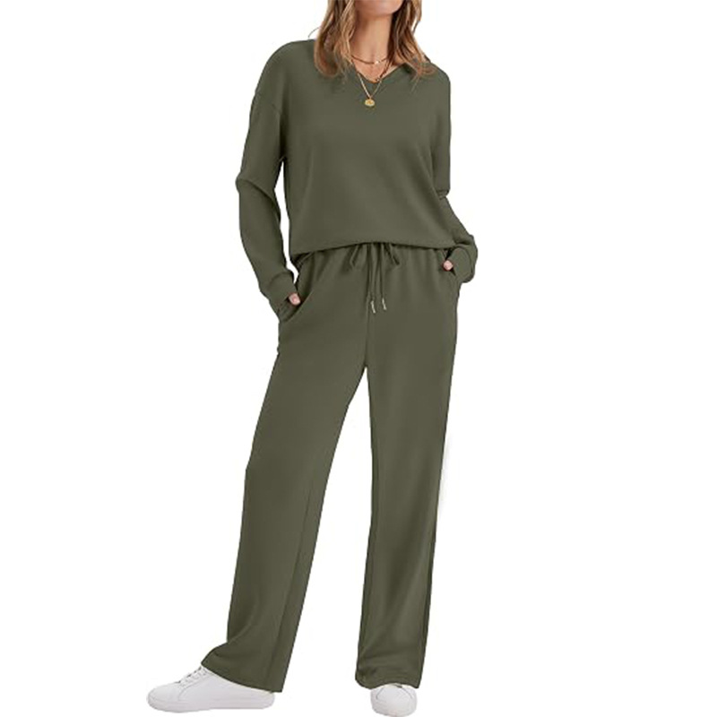 🖤 BLACK FRIDAY SALE 🖤 ☁️ Women's V-Neck Knit Lounge Set | Relaxed Top & Pants for Effortless Comfort