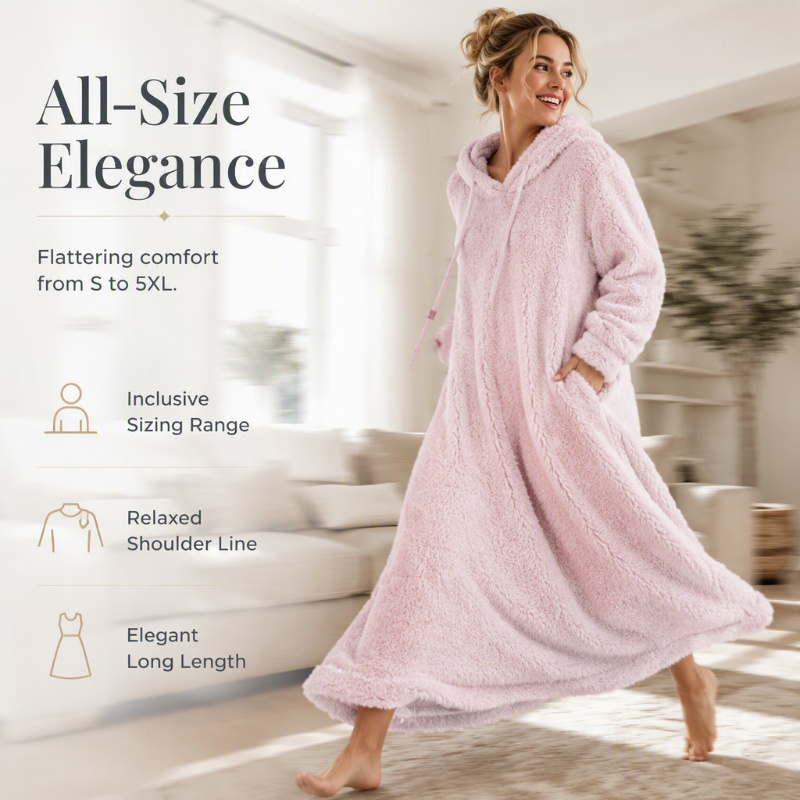 🖤 BLACK FRIDAY SALE 🖤 ☁️ Women's Plush Hooded Maxi Lounge Dress | Cozy Warmth & Relaxed Comfort