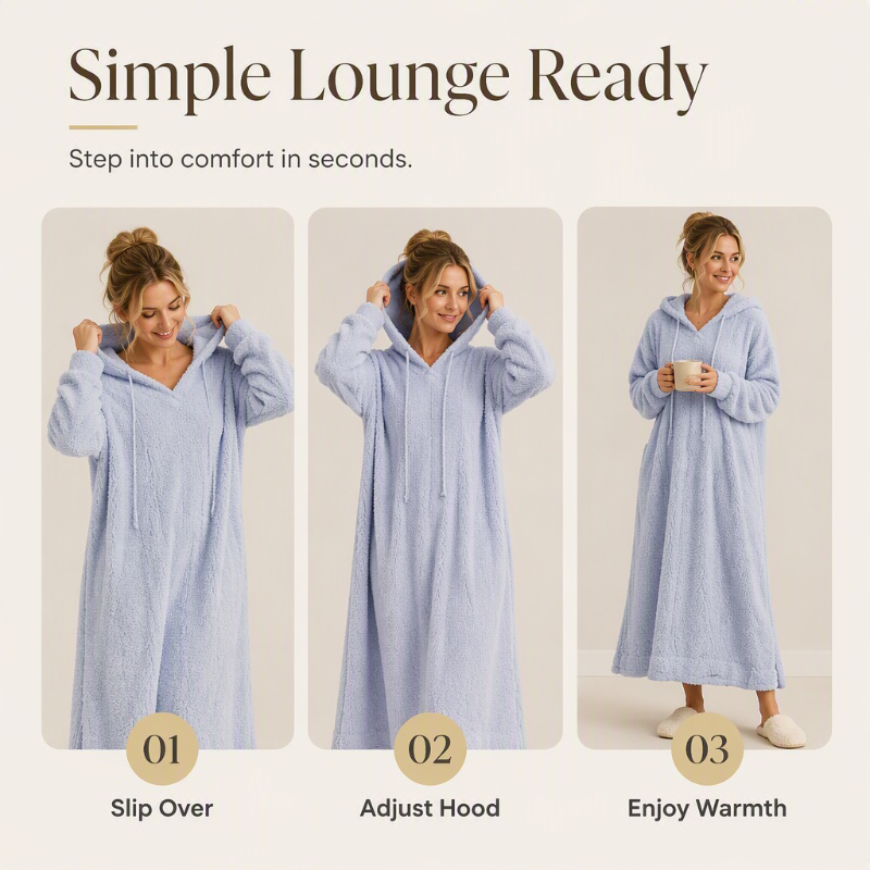 🖤 BLACK FRIDAY SALE 🖤 ☁️ Women's Plush Hooded Maxi Lounge Dress | Cozy Warmth & Relaxed Comfort