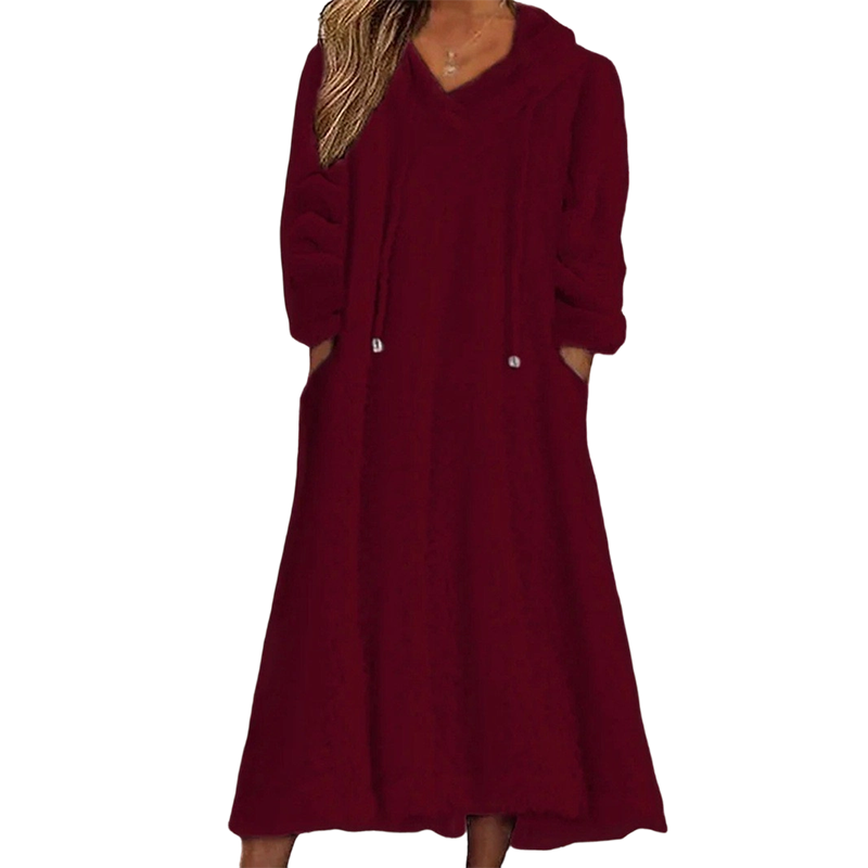 🖤 BLACK FRIDAY SALE 🖤 ☁️ Women's Plush Hooded Maxi Lounge Dress | Cozy Warmth & Relaxed Comfort