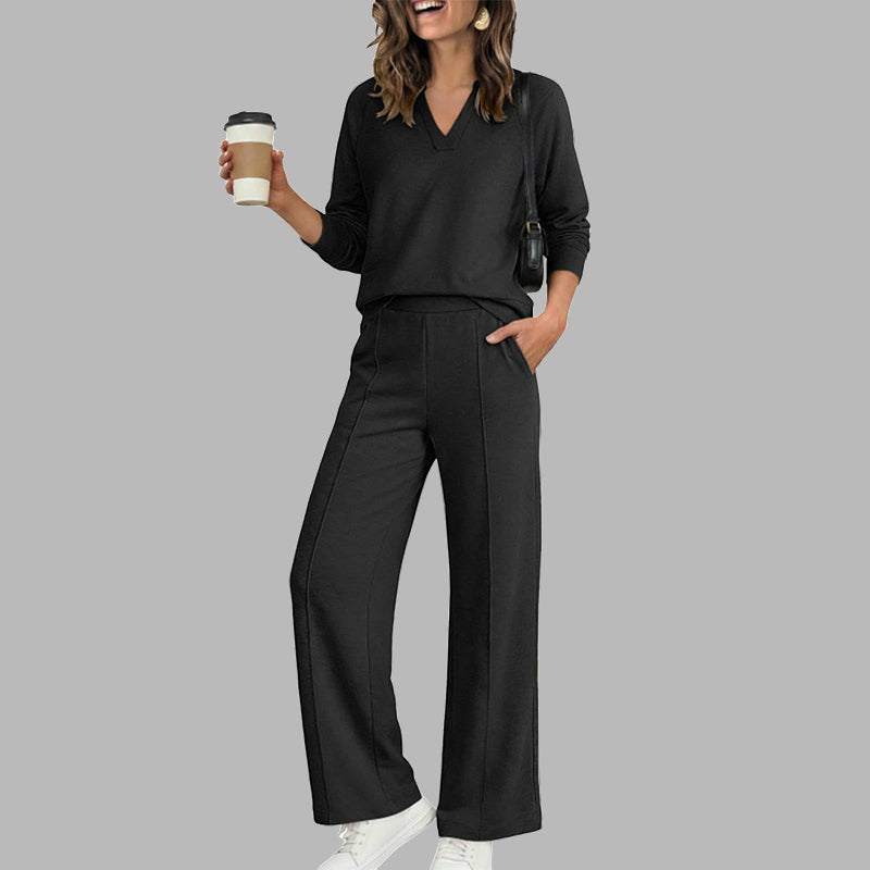 🔥 LIMITED-TIME DEAL | Women's V-Neck Top & Wide-Leg Pants Set 👚