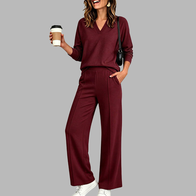 🔥 LIMITED-TIME DEAL | Women's V-Neck Top & Wide-Leg Pants Set 👚