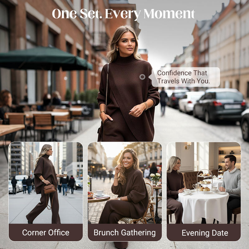🖤 BLACK FRIDAY SALE 🖤 ☁️ Women's Asymmetrical Sweater & Wide-Leg Pants Set | Relaxed Fit & Cozy Comfort
