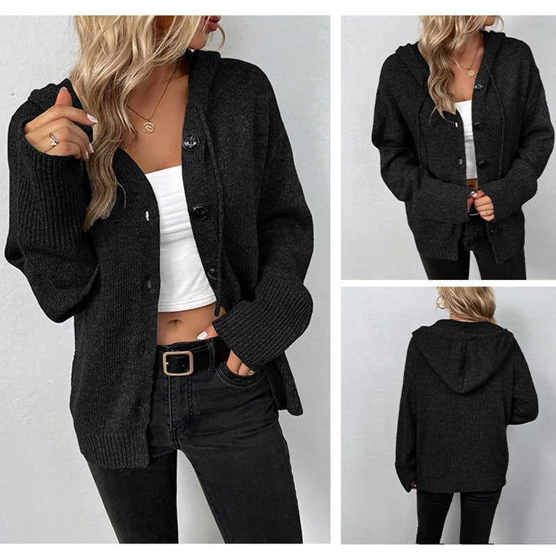 🖤 BLACK FRIDAY SALE 🖤 ☁️ Women's Hooded Button-Up Knit Cardigan | Cozy Comfort & Effortless Style