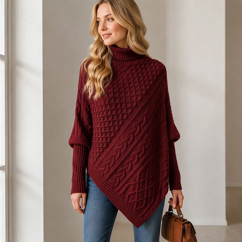 🚨 LIMITED TIME: 50% OFF —Women's Cable Knit Poncho Sweater