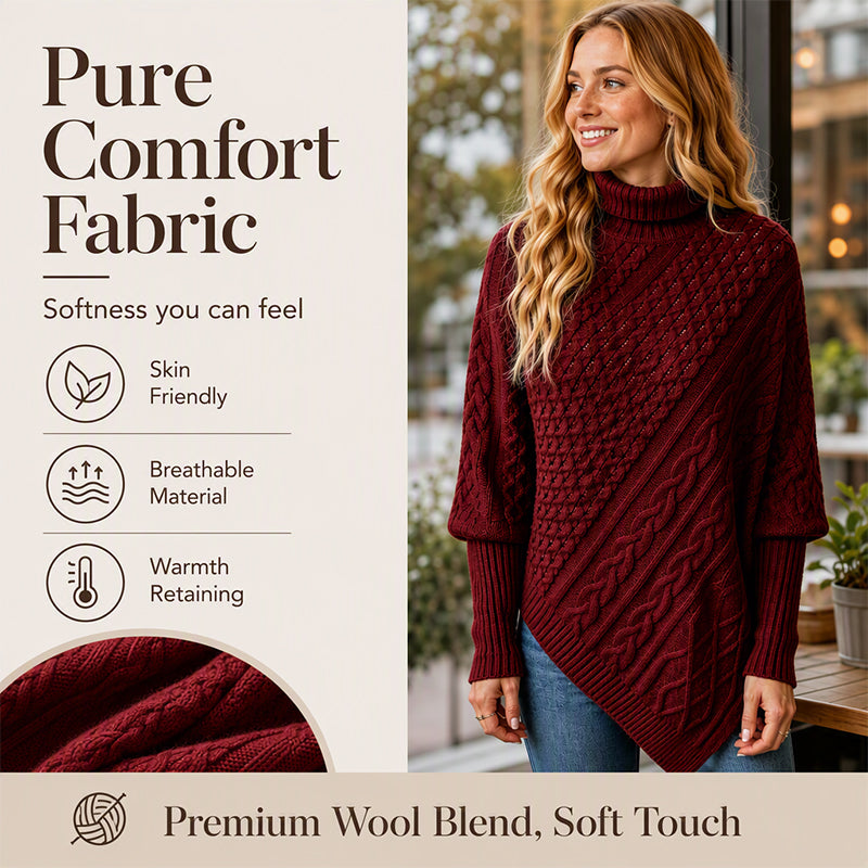 🚨 LIMITED TIME: 50% OFF —Women's Cable Knit Poncho Sweater