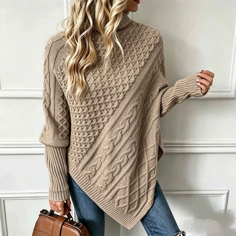 🚨 LIMITED TIME: 50% OFF —Women's Cable Knit Poncho Sweater