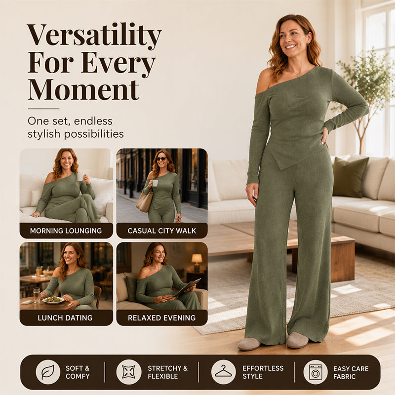🔥 FINAL HOURS — Women's Off-Shoulder Top & Wide-Leg Pants Set | Chic & Effortless Style