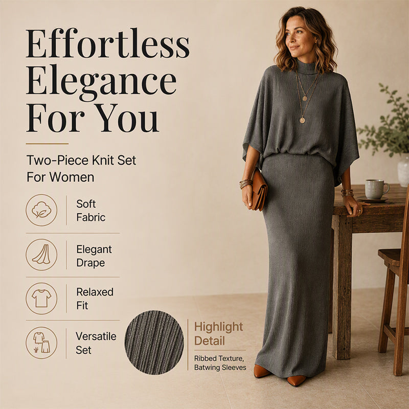 🖤 BLACK FRIDAY SALE 🖤 ☁️ Women's Batwing Sleeve Top & Maxi Skirt Set | Flowy Silhouette & Effortless Elegance